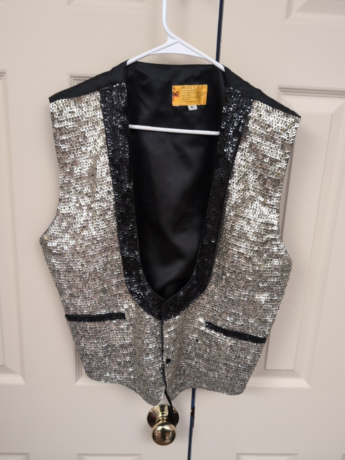 SILVER and BLACK SEQUIN VEST Formal Magician Costume XL
