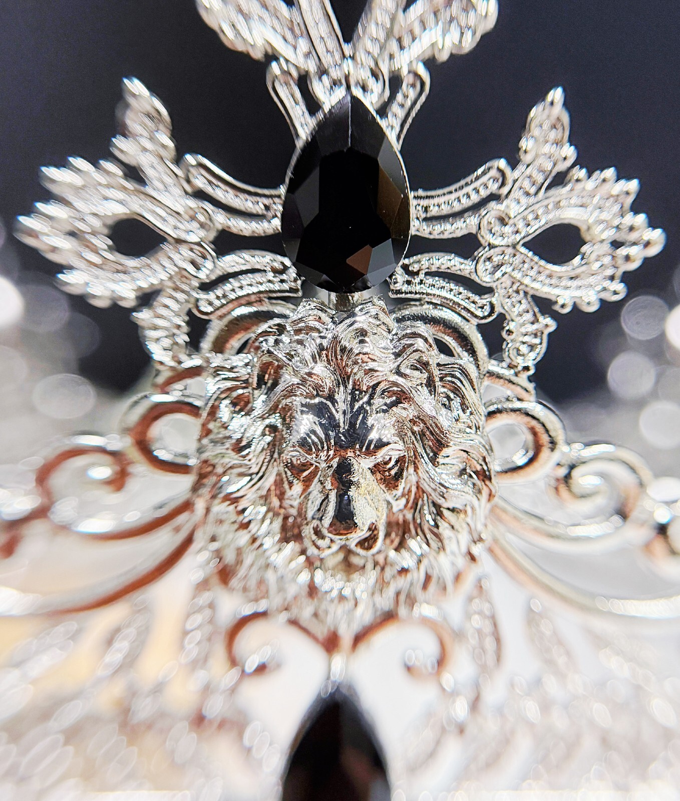 Silver Lion King Crown, Prince Wedding Headpiece, Black Crystal Crown for Groom