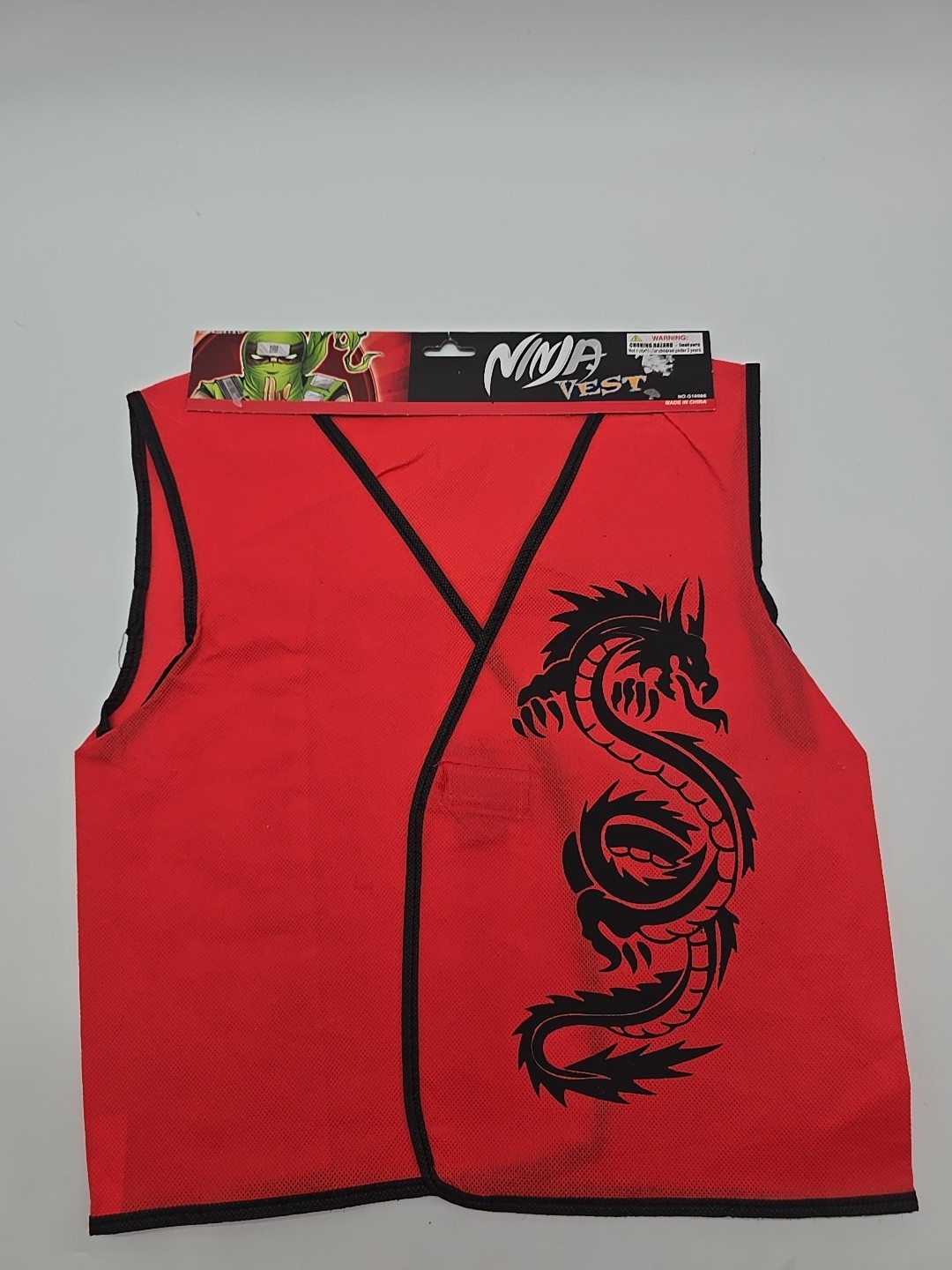 CHILDREN’S NINJA VEST BLACK/RED AGES 4+ NEW Halloween Costume. #37254
