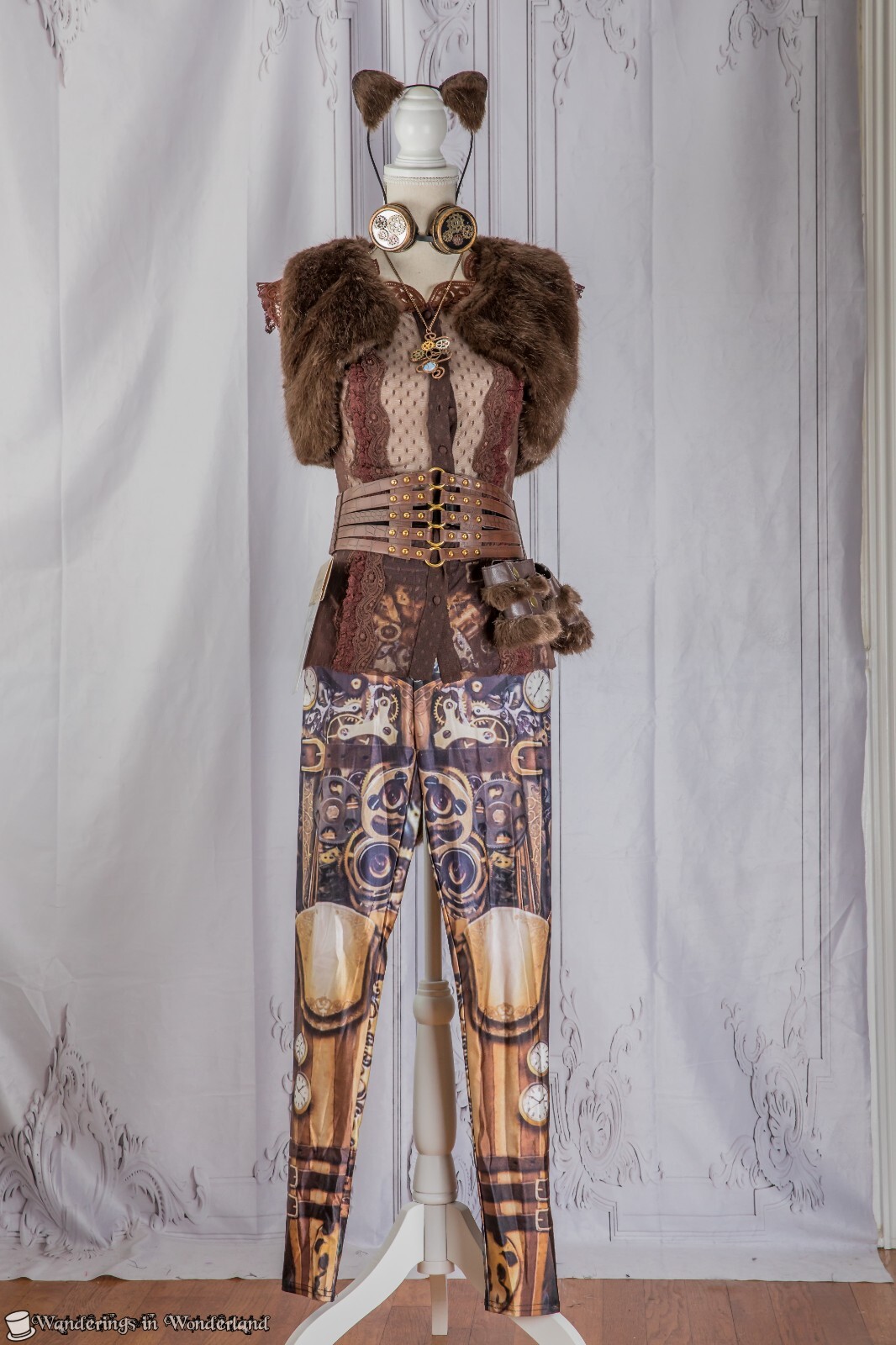 Cat Steampunk Costume Small Ladies Brown Festival Halloween Goth