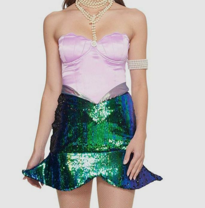 $299 Melonhopper Womens Pink Green Mermaid Queen Halloween Costume Dress Size XS