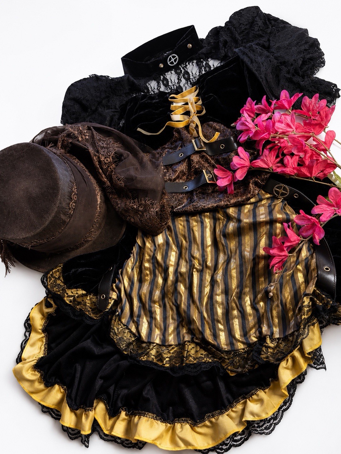 California Costume Collections Steampunk Outfit Dress L Black/Gold/Brown