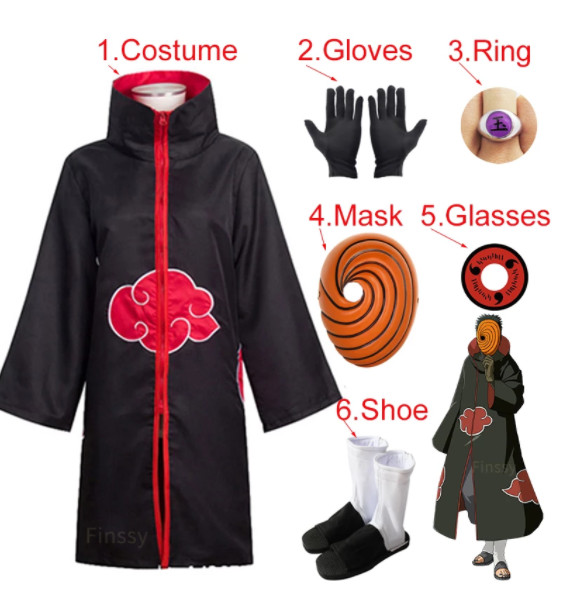 Tobi Obito Uchiha Cosplay Costume Funny Akatsuki Long Sleeve Cloak for Teenagers