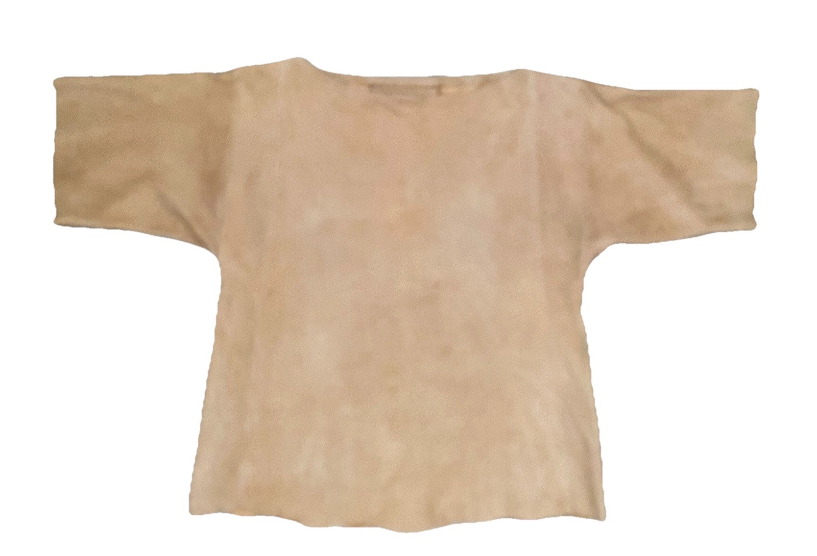 Vintage Unique Mens S/M Tan Suede Renaissance Pirate Boatneck SS Shirt Handmade