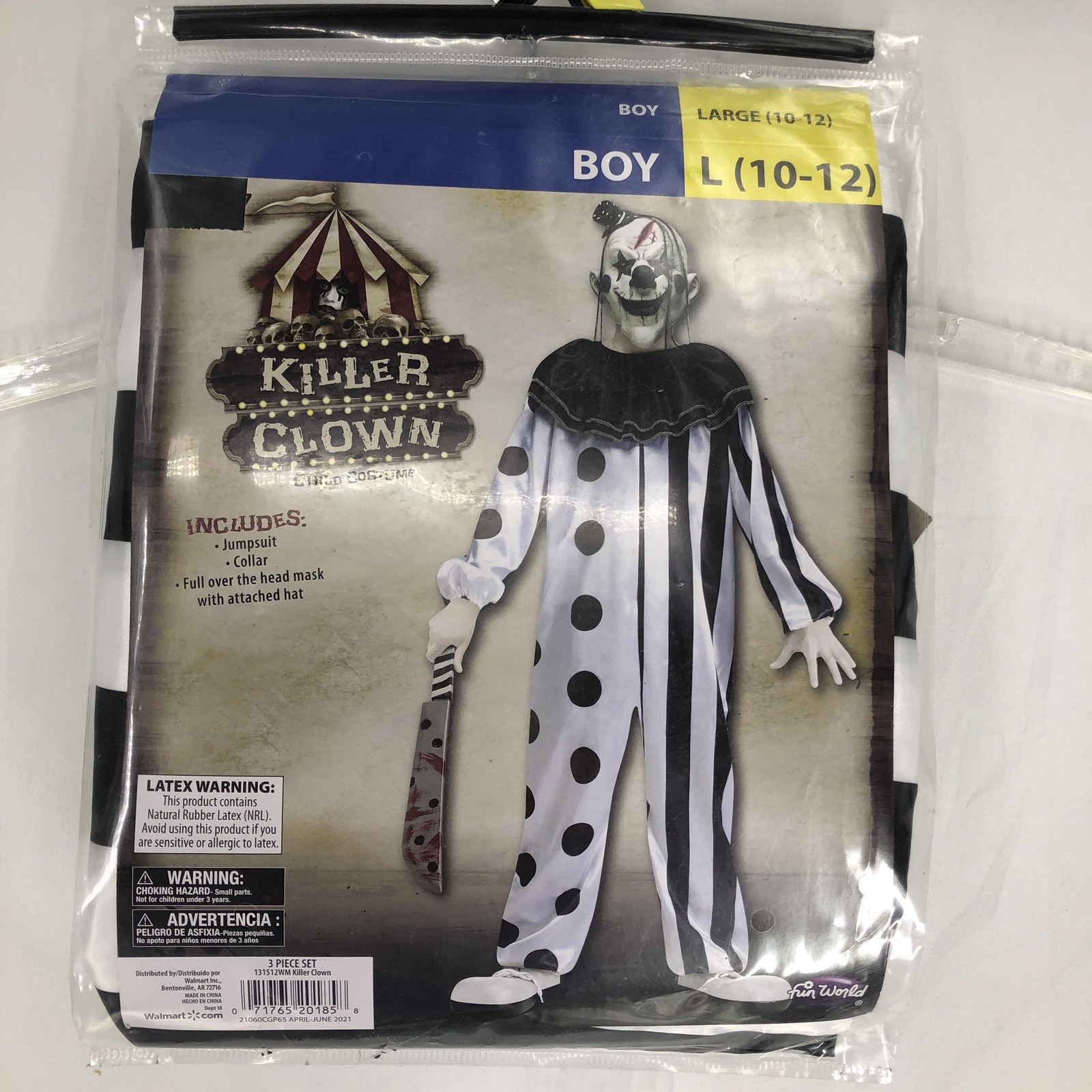 Boy’s Killer Clown Costume L 10/12 Complete with/Suit, Collar, Mask