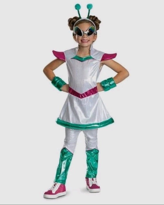 Space Alien Costume Kids Child Girls Size 4-6X ~ Jumpsuit Only (no accessories)
