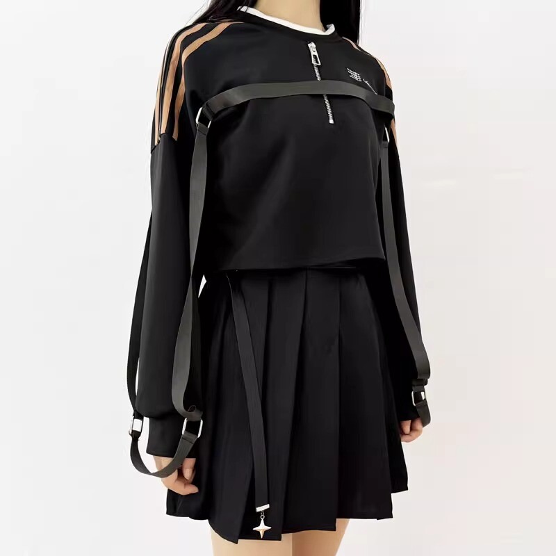 Love and Deep Space Caleb Daily Hoodie Pullover Black Sweatshirt Skirt Belt