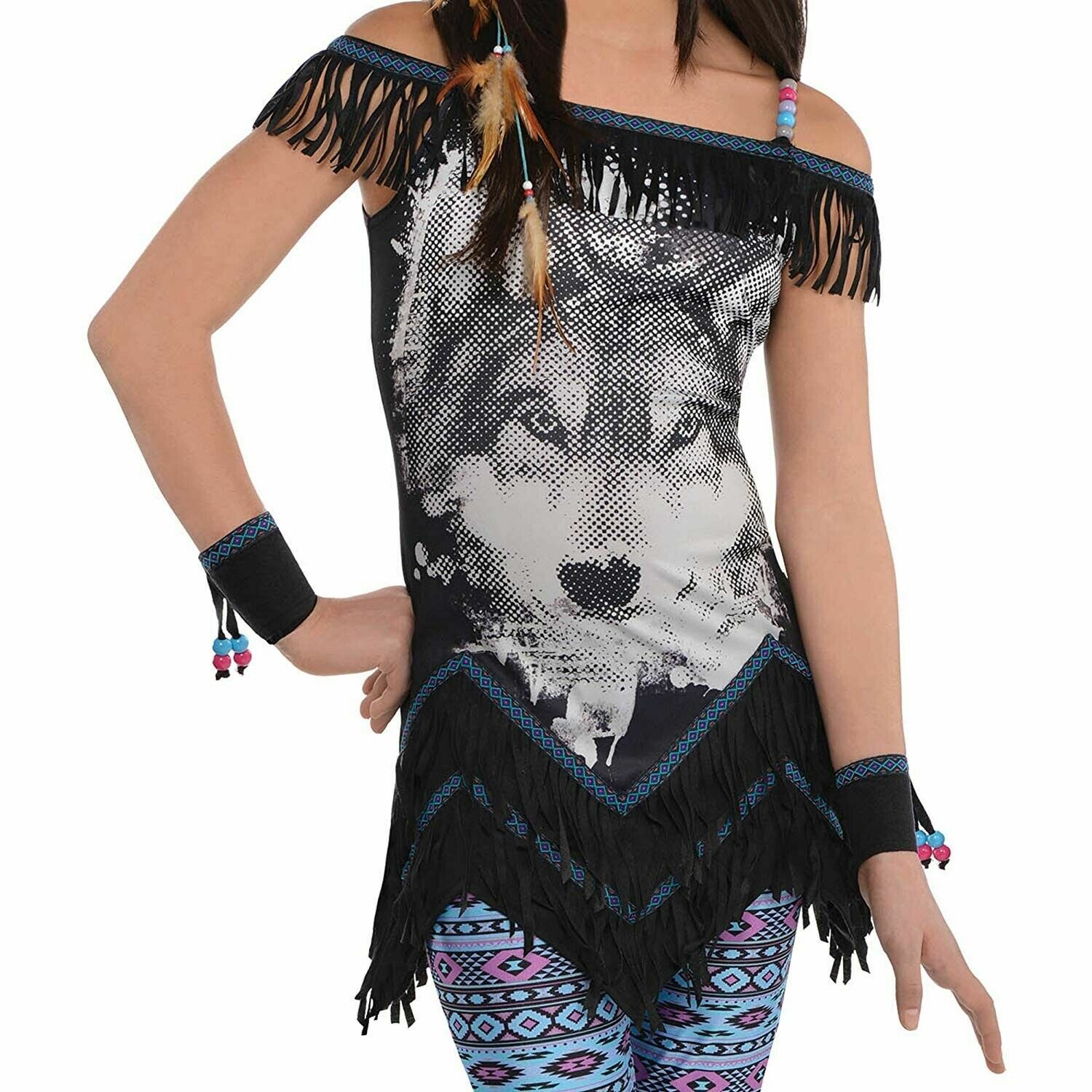 Native American Indian Princess Dress-Wolf Festival Spirit-girl-L 12-14;XL 14-16