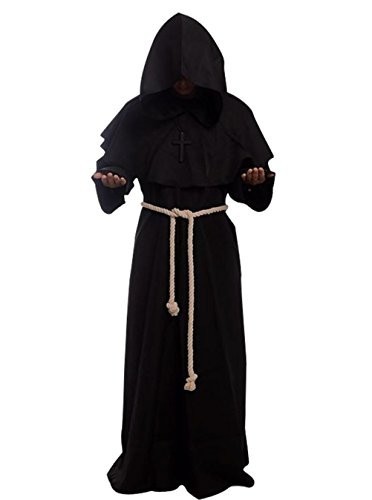 Adult Friar Hooded Robe Medieval Monk Priest Costume Cosplay With Rope Belt