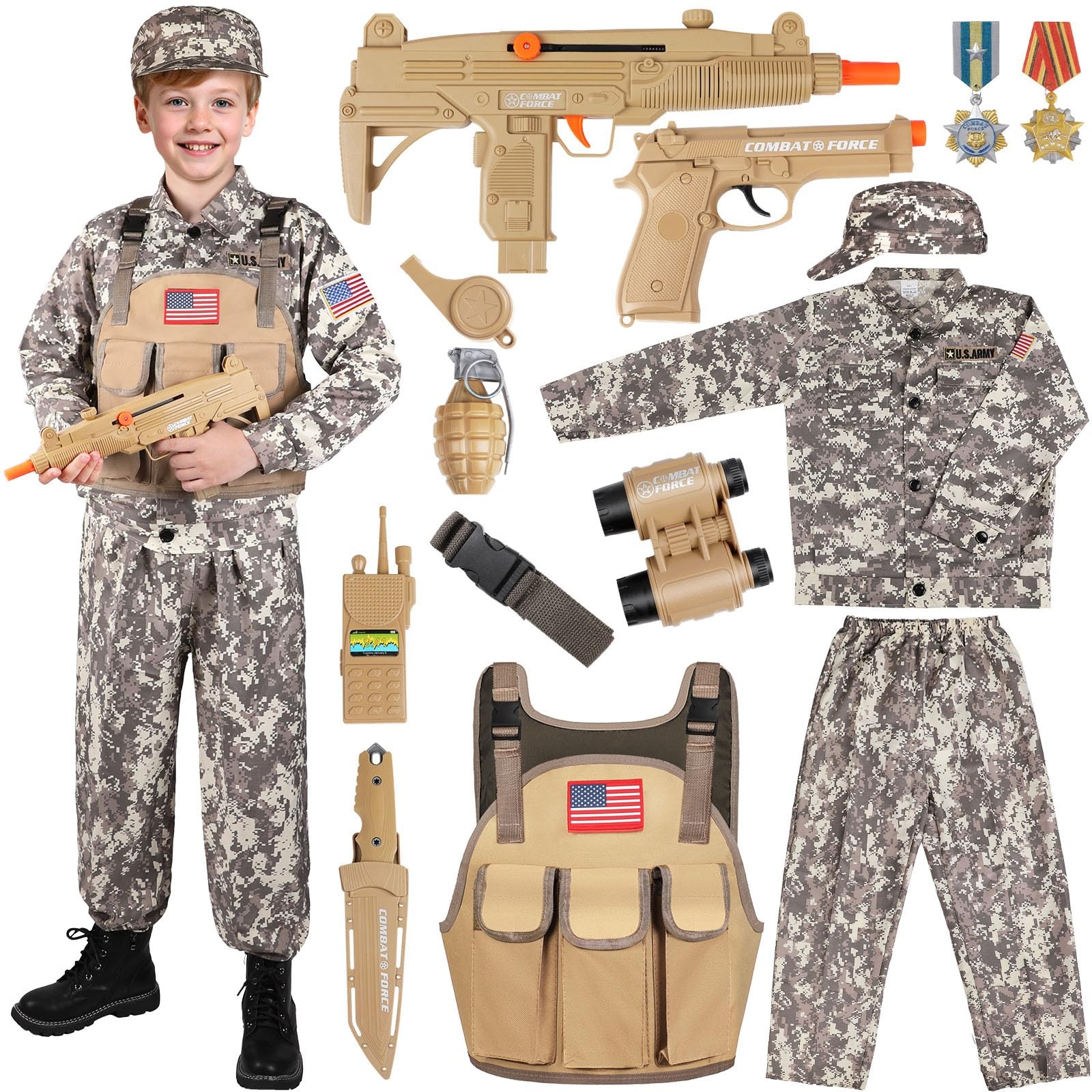 GIFTINBOX Kids Army Costume for Boys Military Costume with Army Toy Boys Hall…