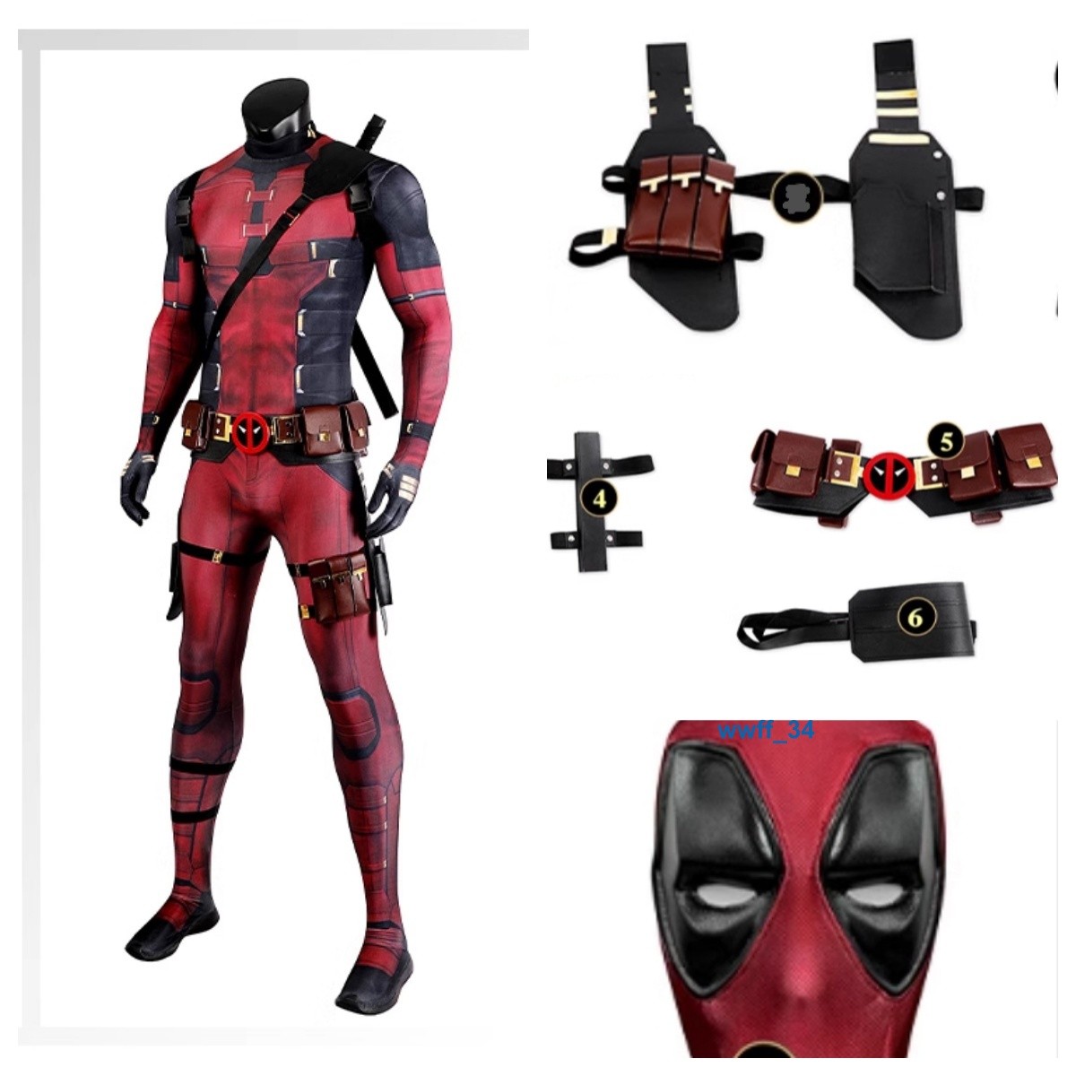 Deadpool 3 Jumpsuit Outfits Wade Wilson Cosplay Costume Accessories Halloween