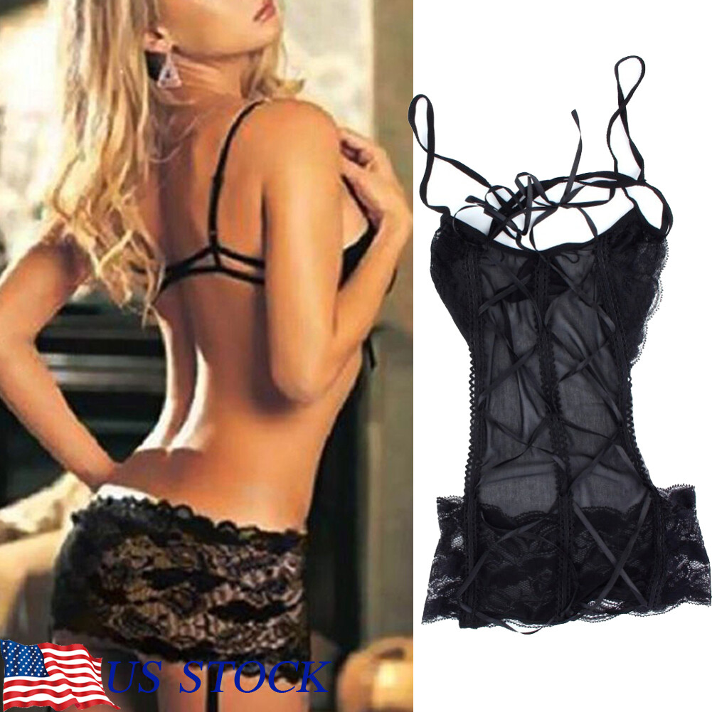 Sexy Lingerie Lace Underwear Women’s One Piece Dress Babydoll Sleepwear G-string
