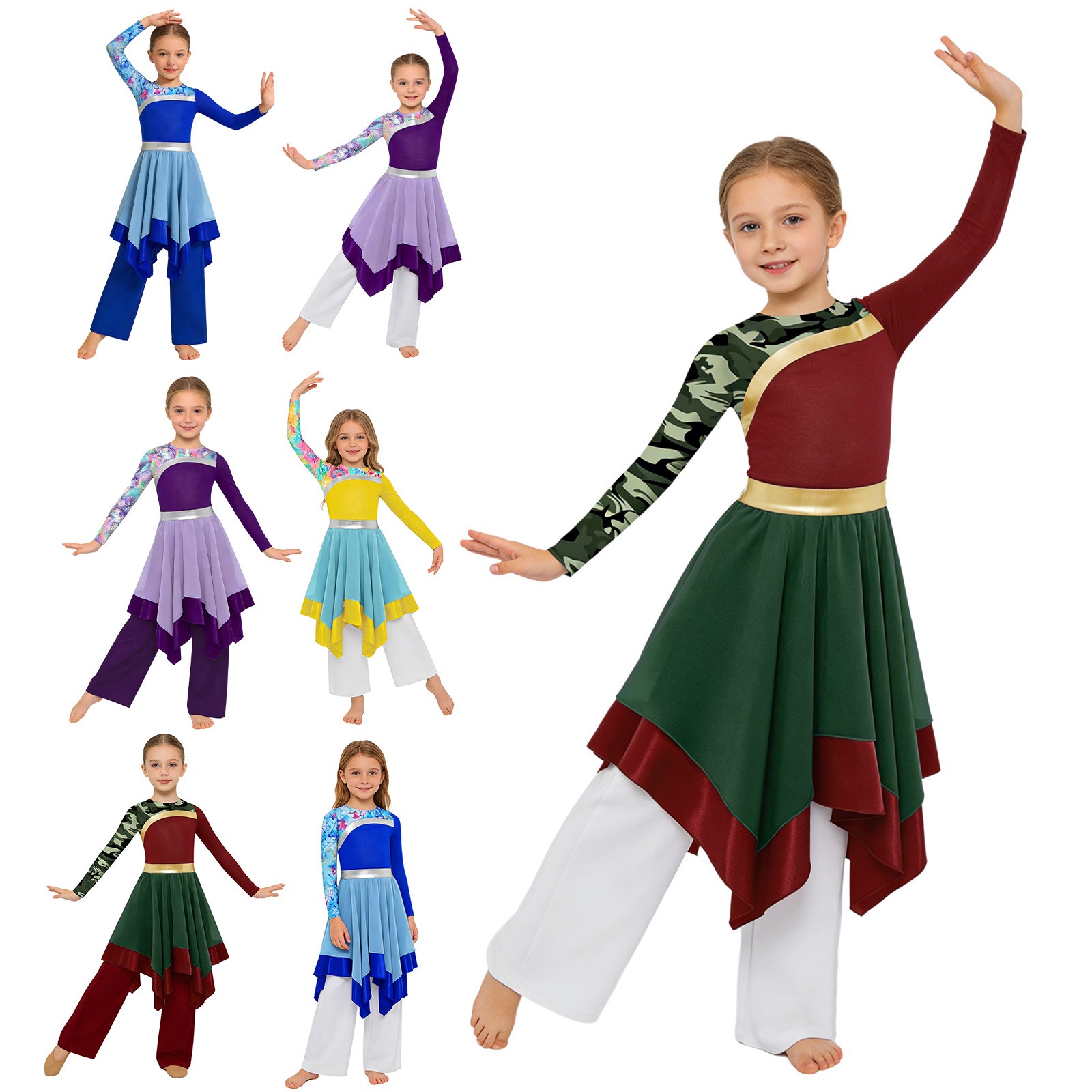 US YiZYiF Girls Worship Costume With Wide Leg Pants Lyrical Praise Dance Dress