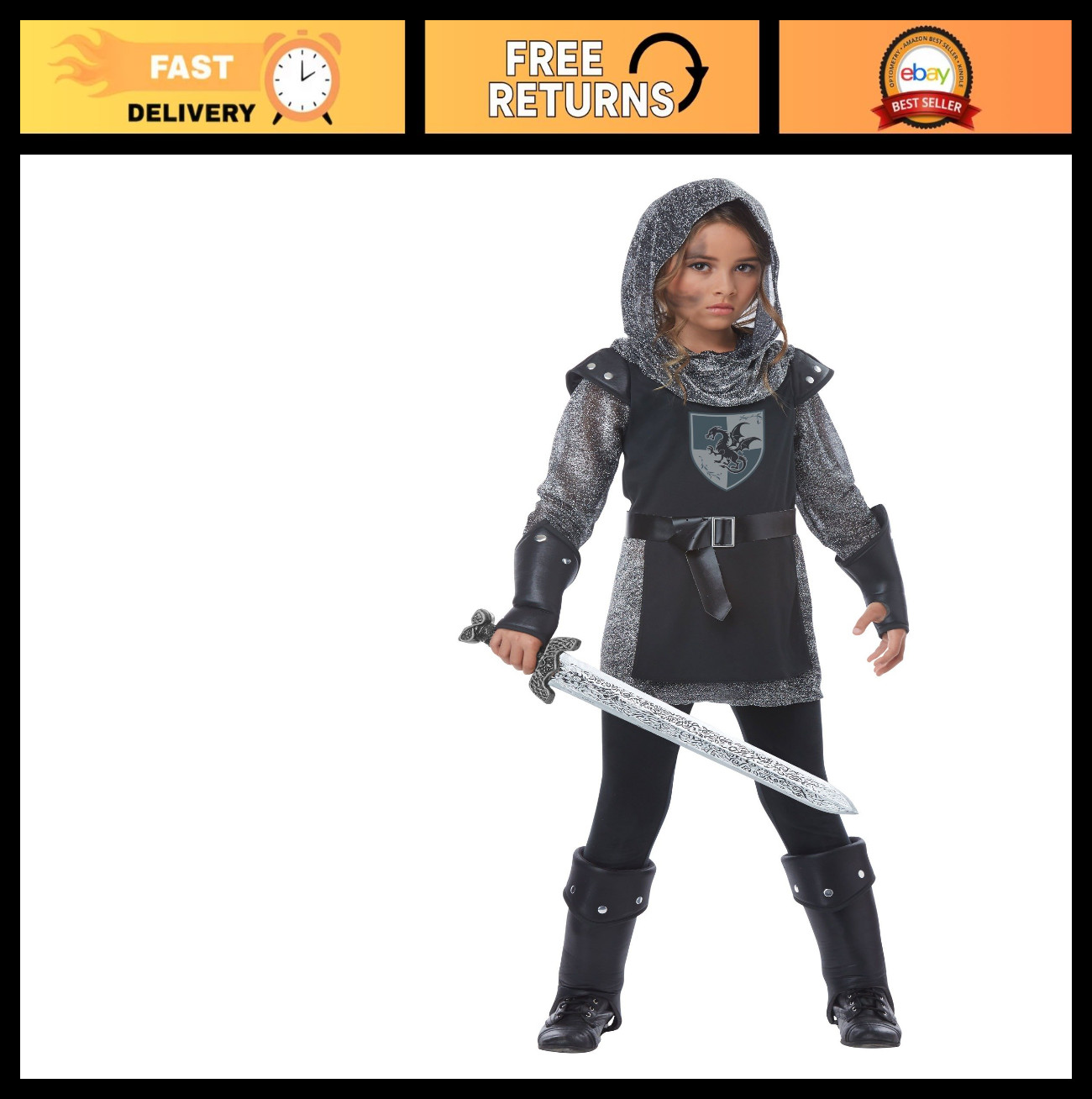 Noble Knight Costume for Girls – Medium Size, Medieval Dress-Up Outfit, Hallowee