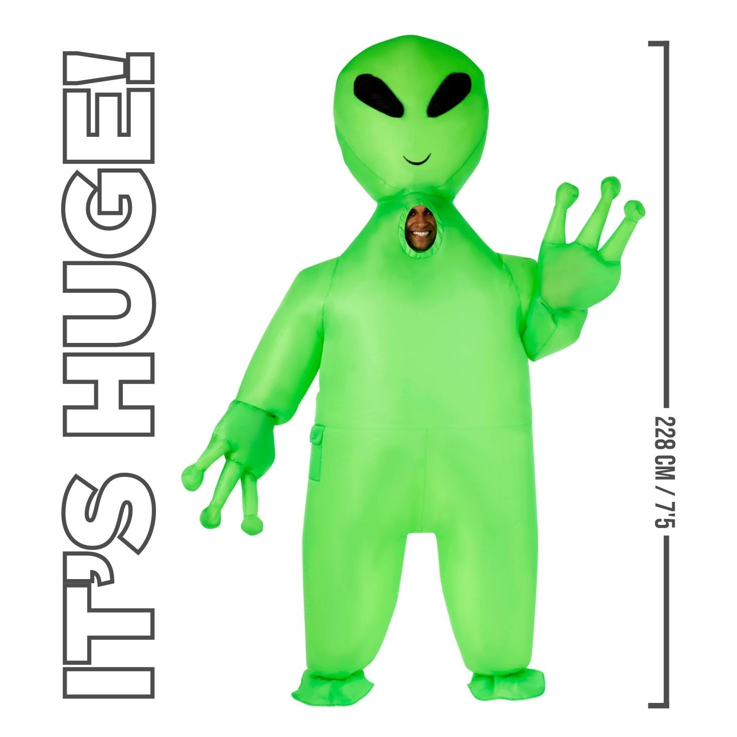 Men`s Giant Green Alien Inflatable Costume Adult Scary Blow Up Halloween Suit
