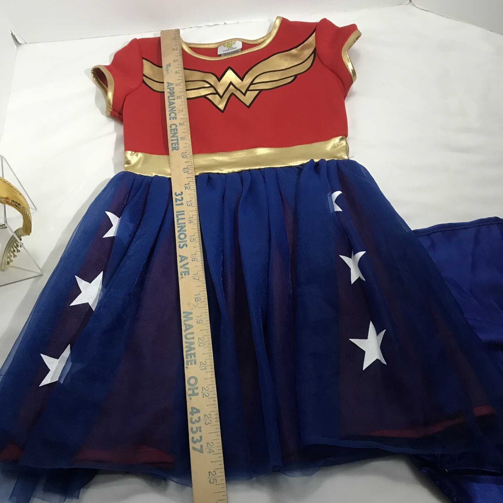 Girl’s S 6/6X Wonder Woman Dress, Cape Arm Band Head Band Halloween Costume