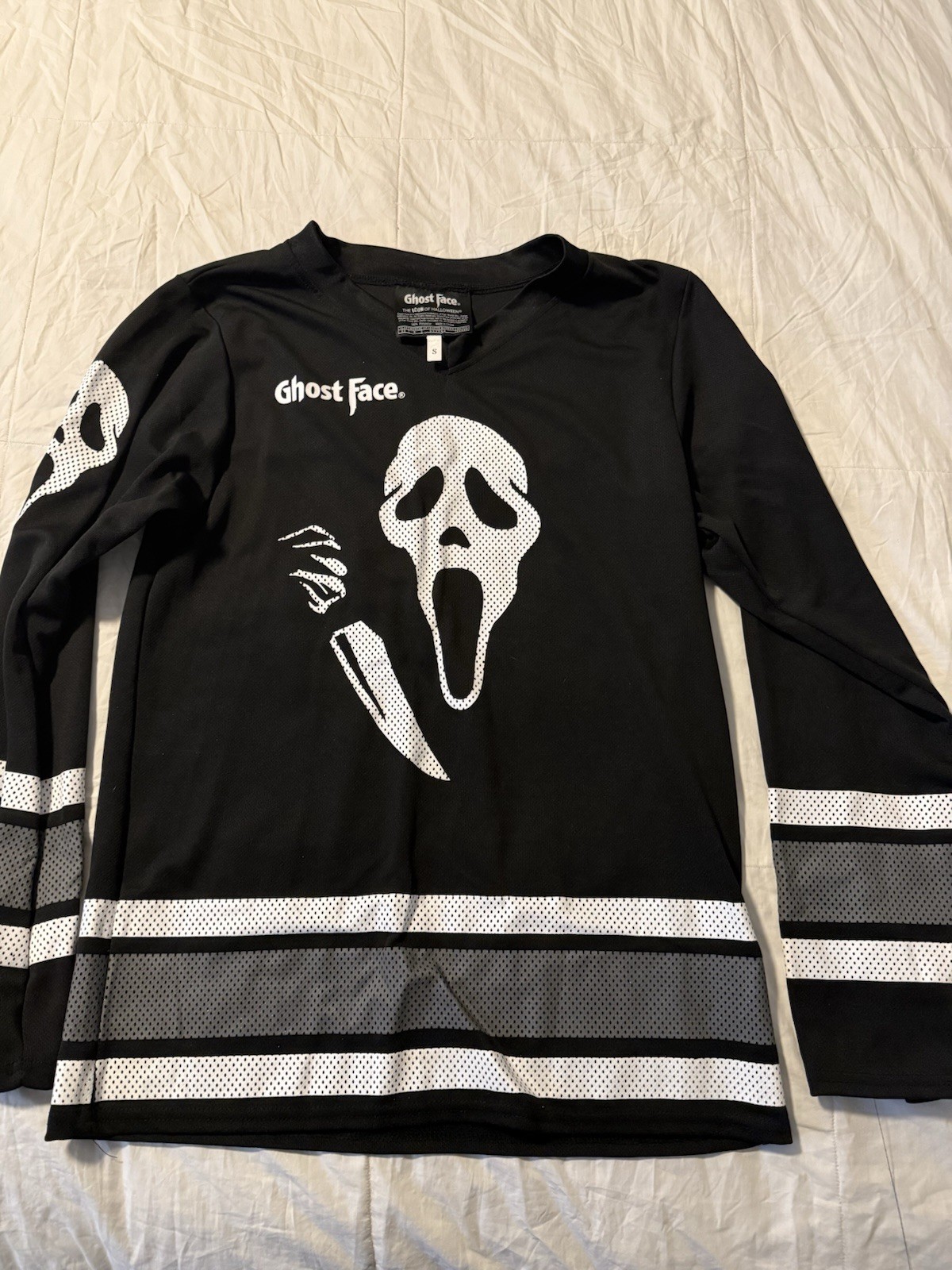 Ghost Face Scream Jersey Costume Men’s Size S Black White 100% Polyester Horror