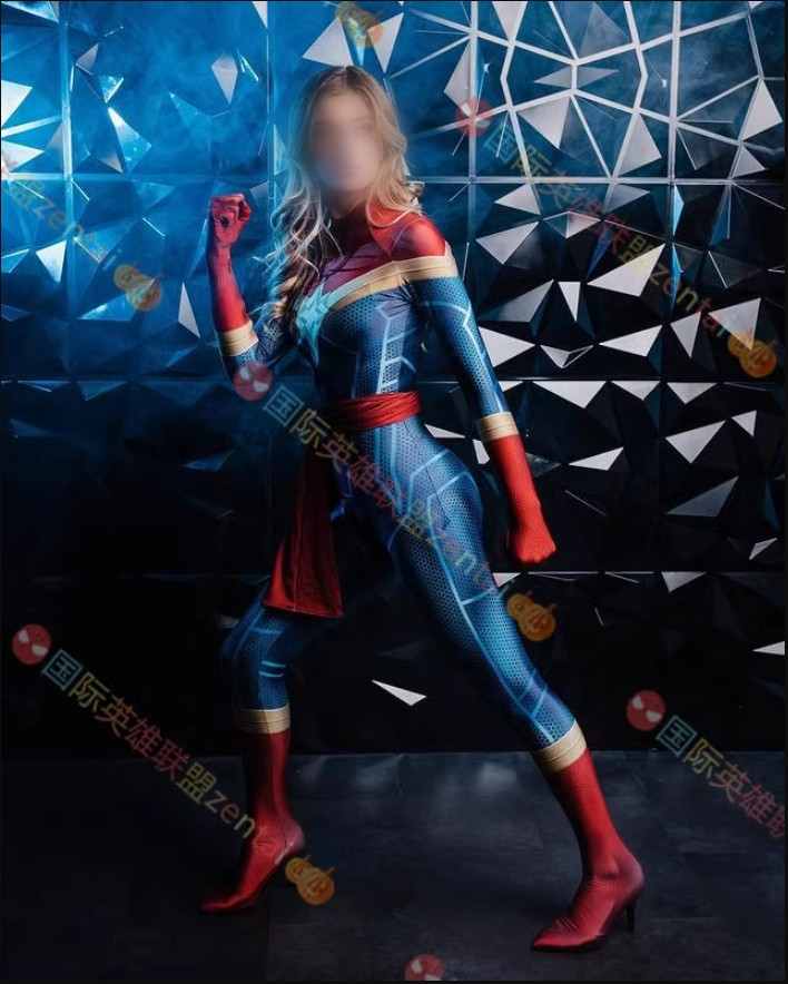 Captain Marvel Halloween Costume Cosplay Jumpsuit Bodysuit Zentai Adult/Kids ﻿