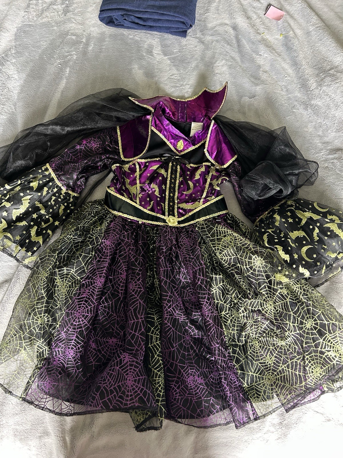 Witch Costume Girls Wizard Sorcerer Moon Bat Black Purple Gold Halloween Dress