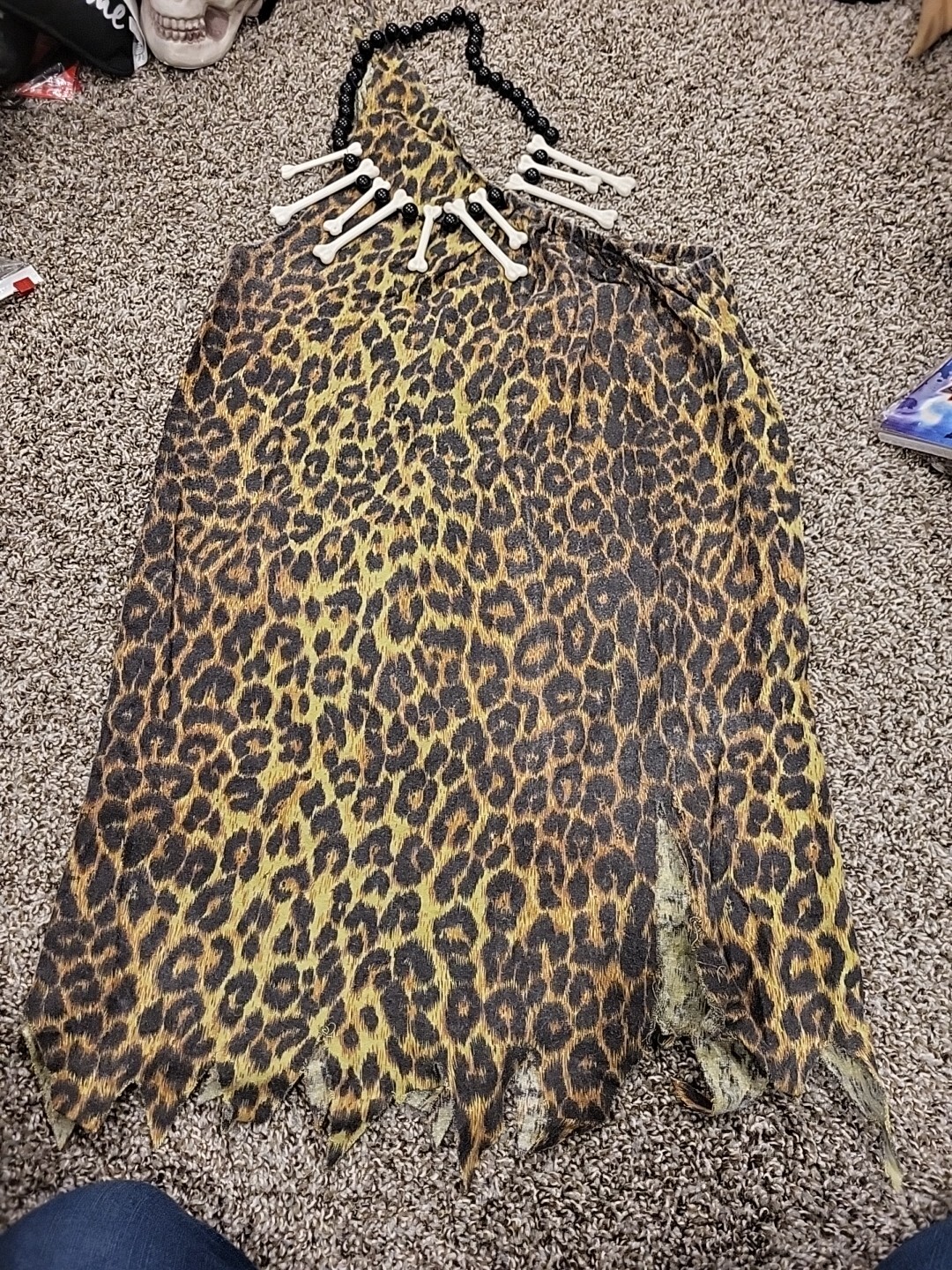 Sexy Cave Woman Costume Halloween One Size Fits Most With Bone Necklace