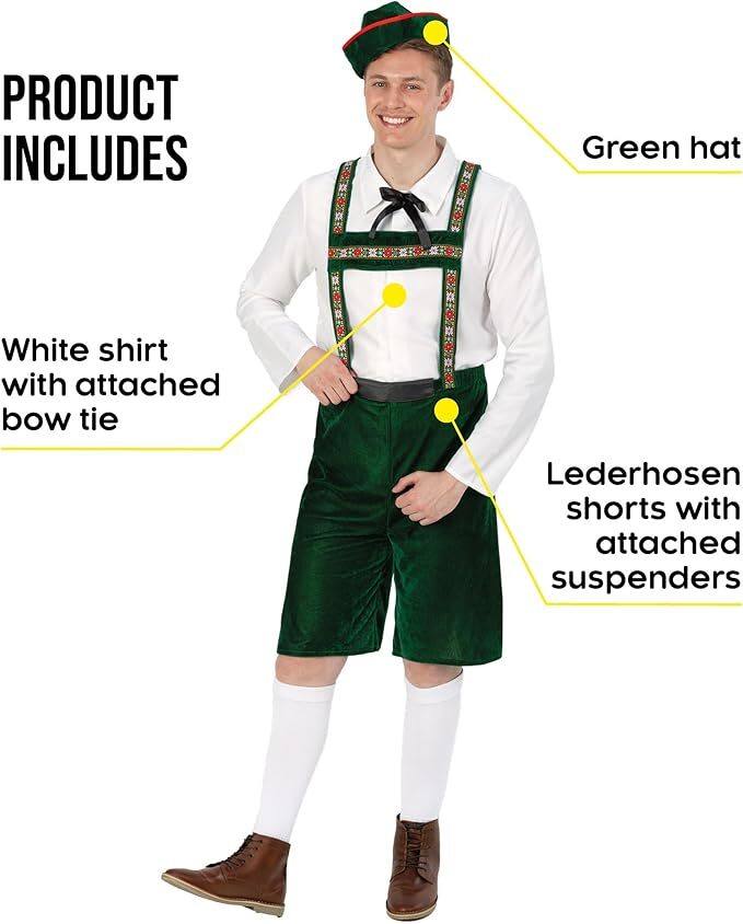 Men`s Lederhosen Costume Adult German Bavarian Beer Man Oktoberfest L XL