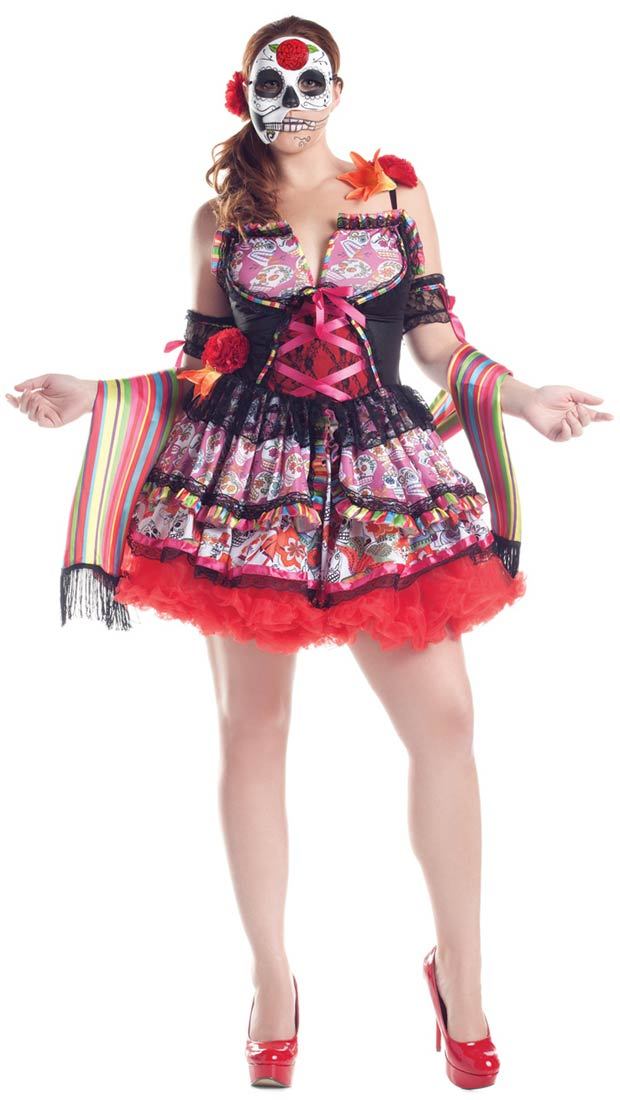 DAY OF THE DEAD DIA DE LOS MUERTOS WOMEN SEXY COSTUME MEXICO SKELETON PLUS SIZE