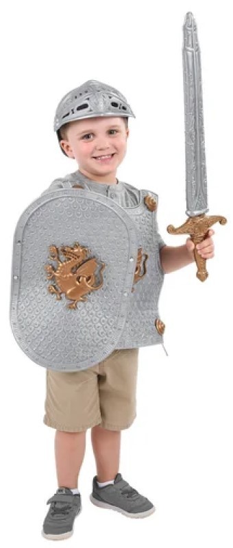 Silver Dragon Knight Armor Kids Set – Medieval Shield, Helmet, Sword, Chestpiece