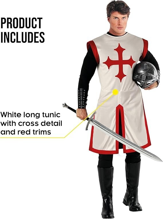 Men`s Medieval Knight Costume Adult Crusader Templar Tunic Halloween M – 2XL