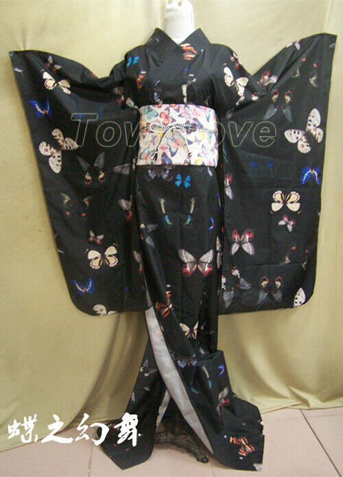 46 Colors Japanese Traditional Womens Cotton Blend Long Furisode Kimono Costume