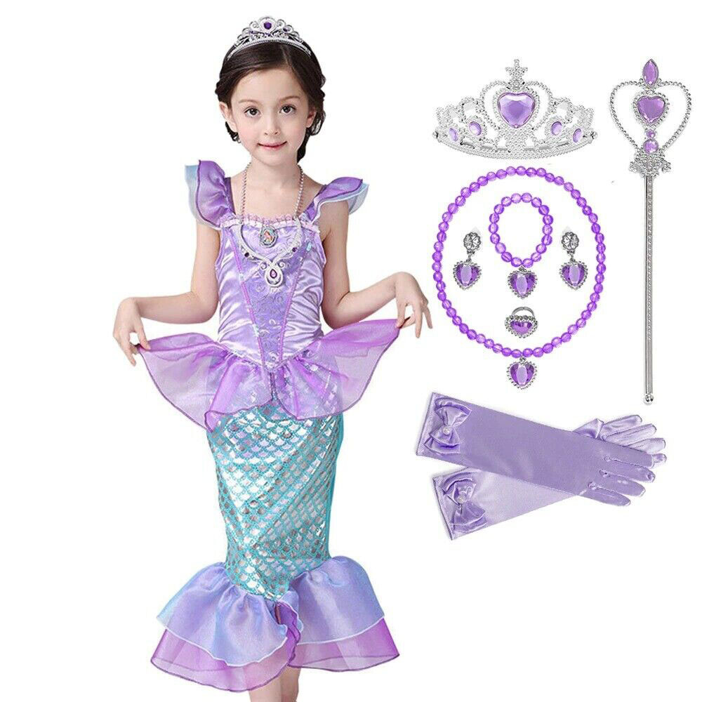 Mermaid Costume Halloween Dress Kids Girls Up Party Princess Cosplay Fancy Ariel