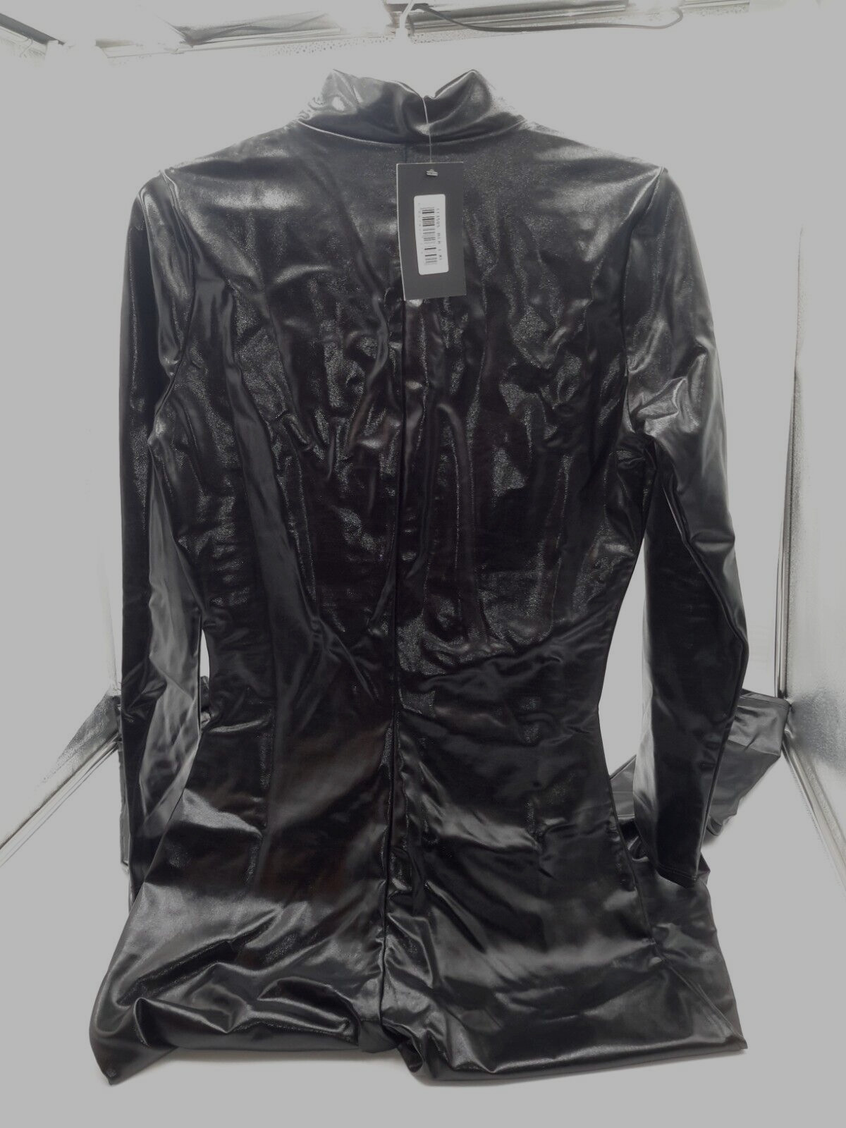Forplay Women’s Metallic Zip Front Mock Neck Catsuit Black Large/X-Large