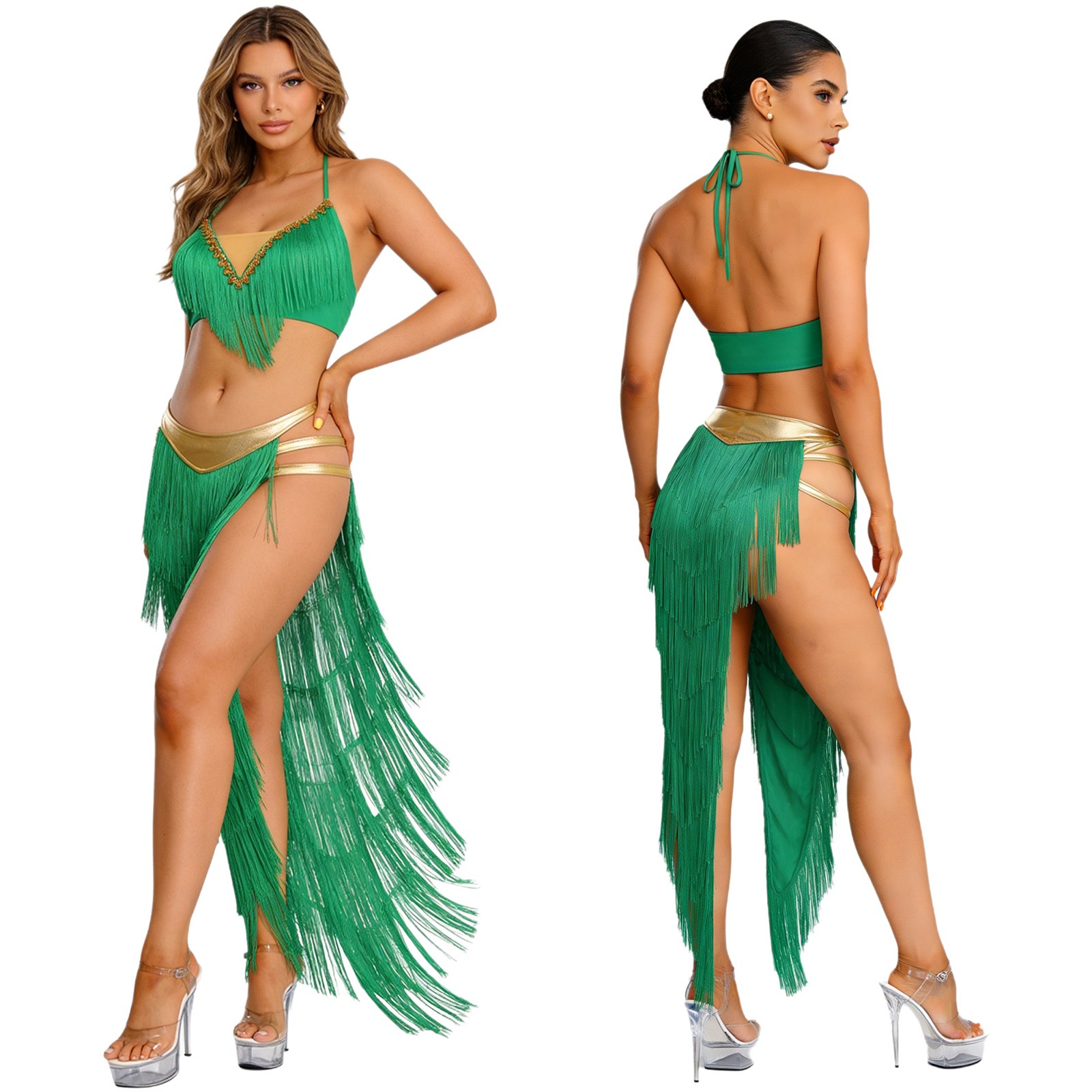 us Womens Belly Dance Costume Egyptian Queen Cosplay Tassel Crop Top with Skirt
