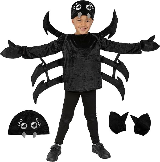 Kids Black Spider Costume & Legs Boys Girls Tarantula Suit Halloween 3 – 12 yrs