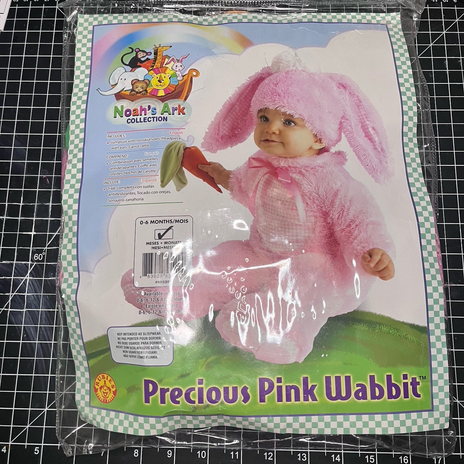 Precious Pink Wabbit Child Costume Headpiece With Ears & Carrot Rattle 6-12 Mos.