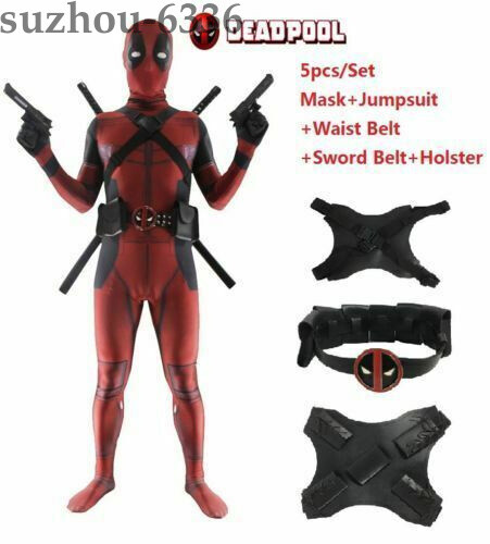 Deadpool Adult Cosplay Jumpsuit Wear Halloween Costume Bodysuits Accessories