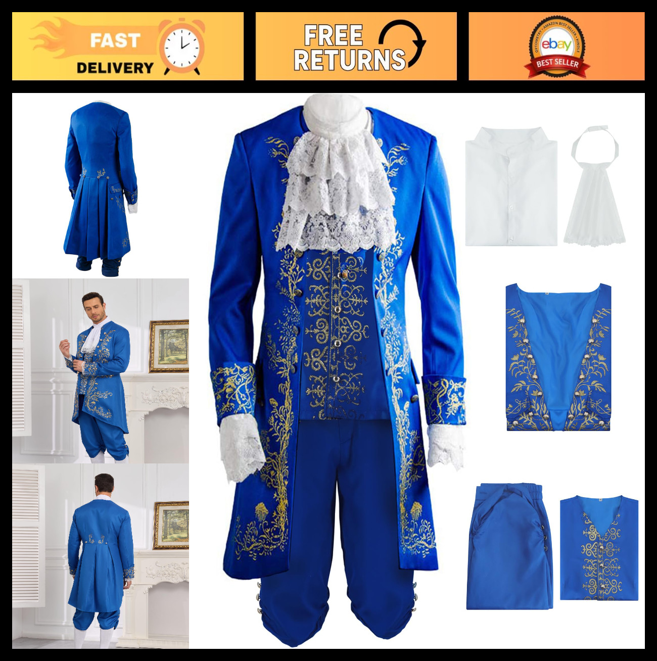 Men’s Beast Costume – Halloween Prince Charming Outfit, Cosplay Aristocrat Jacke