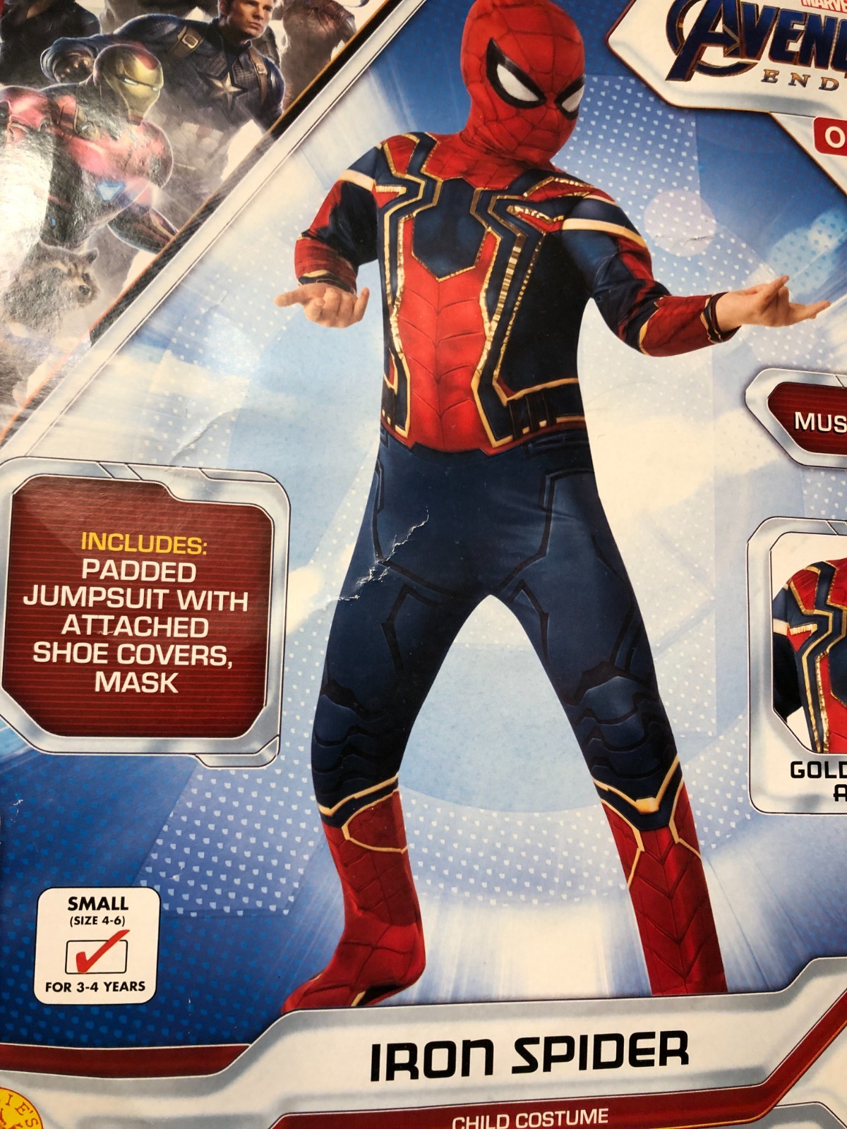 NEW Marvel Iron Spider Avengers End Game Pad Jumpsuit Child Costume Sz Small 4-6