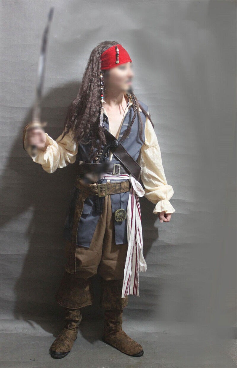 Captain Jack Sparrow Costume Outfits Pirates of the Caribbean Halloween Cosplay