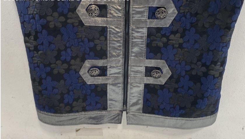 Ha & Anh Brocade Military Vest Blue Black Floral Steampunk Gothic Womens L