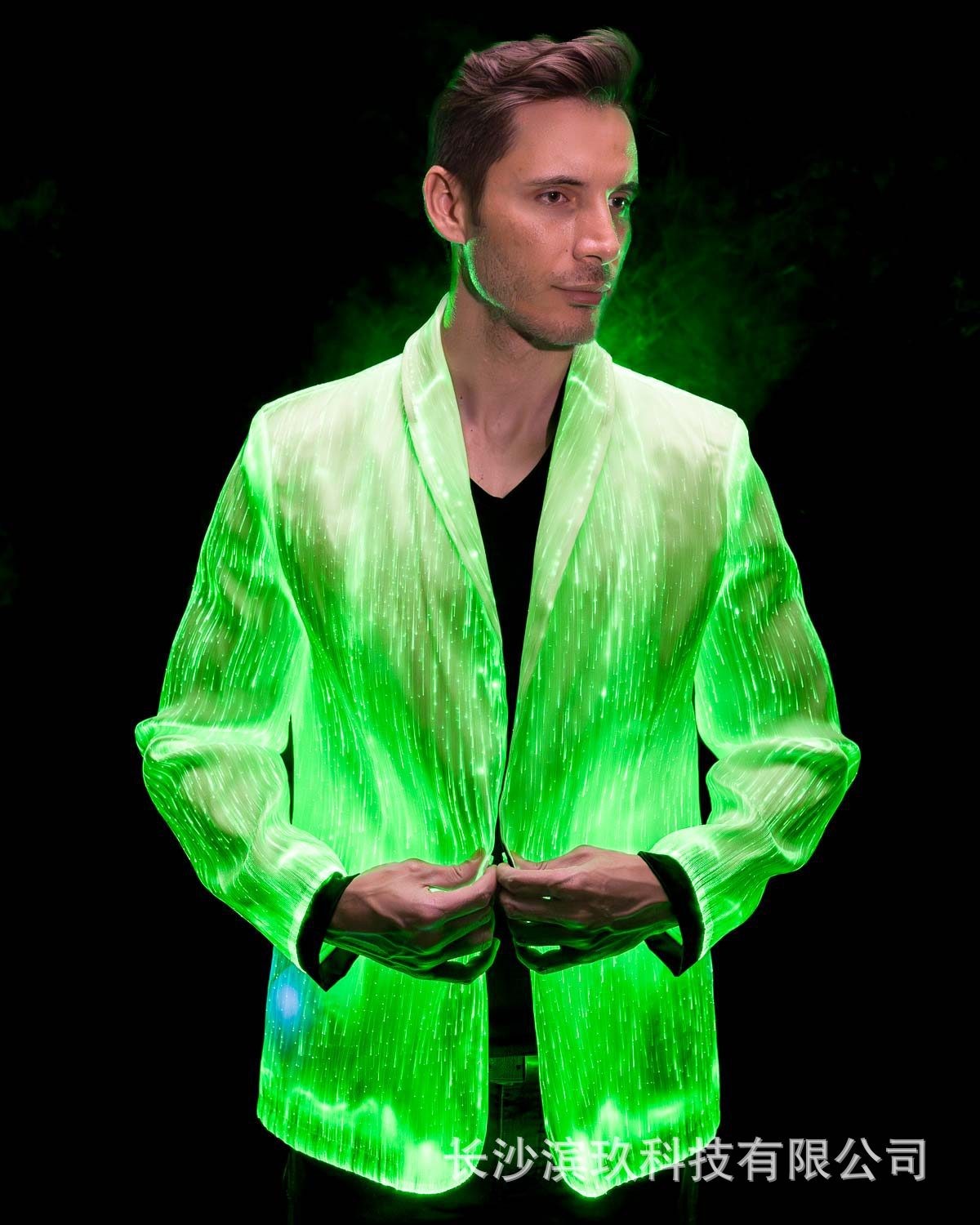 Men LED Luminous Fiber Optic Suit Colorful Light Jacket Bar Nightclub DJ Costume