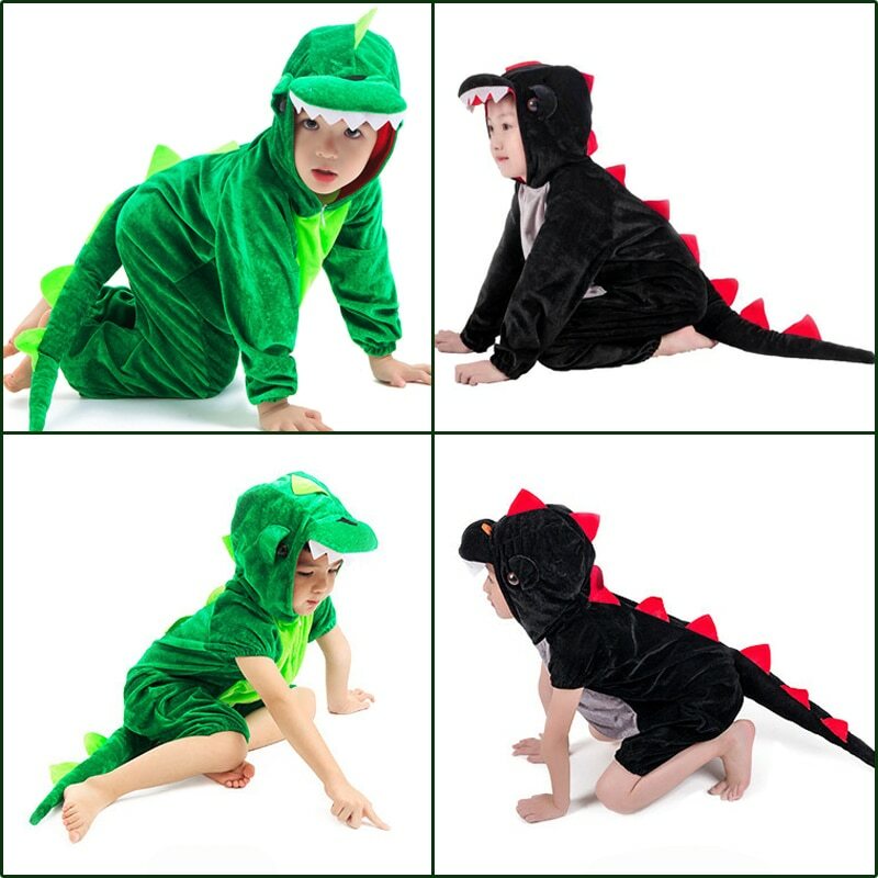 Kids Child Animal Dinosaur Kugurumi Costume Cosplay Boys Green Black Fancy Dress