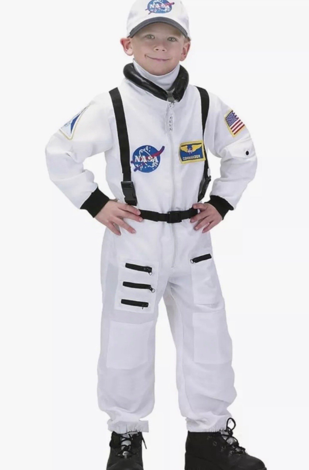 GET REAL GEAR Astronaut Costume NASA White Space Flight Suit w/Cap Kids 4-6