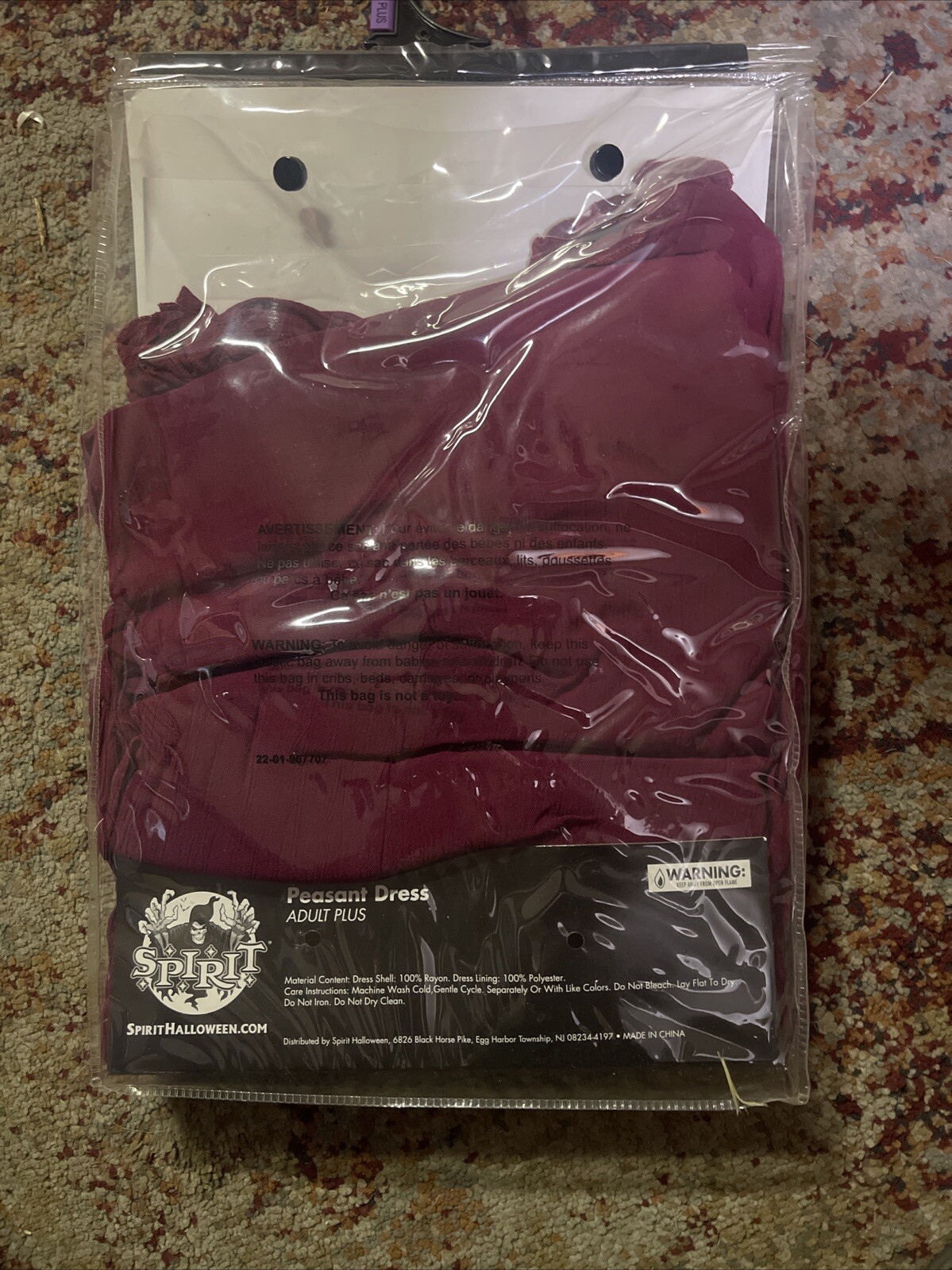 Spirit Adult Burgundy Peasant Dress Adult Plus Size 1X 18-20 – New L