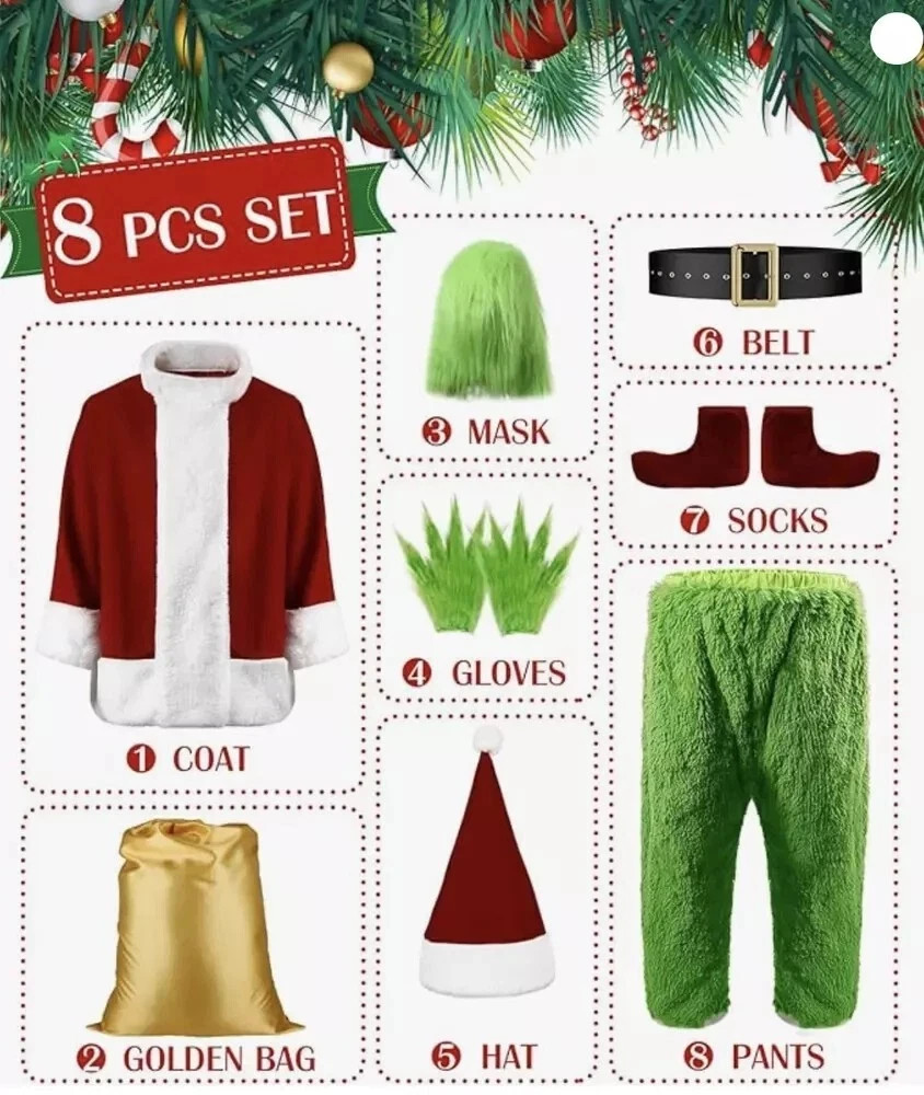 Christmas The Grinch Complete Costume Santa Claus Costume Adult (SIZE: L- 2XL).