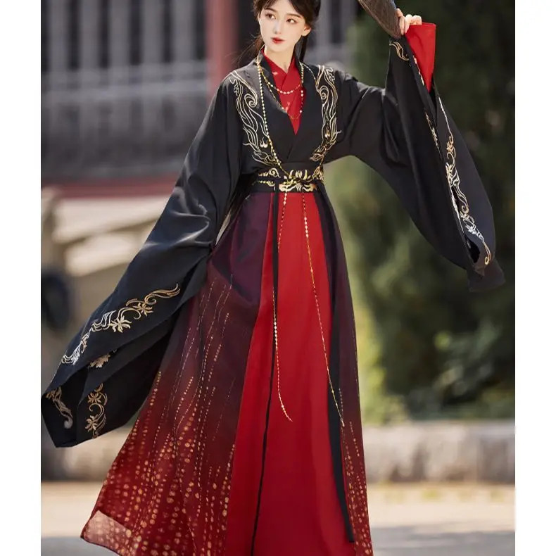 Chinese WeiJin Hanfu Crossed Collar Robe Daily Costume Elegant Women Cosplay