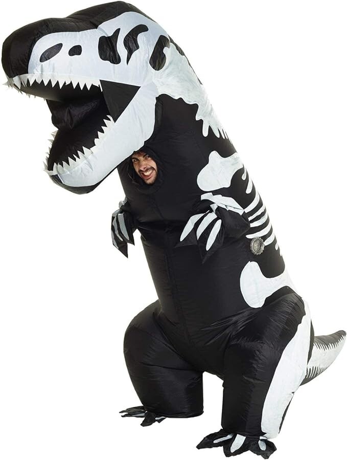 Inflatable Skeleton T-Rex Costume Adult Scary Dinosaur Blow Up Suit Halloween