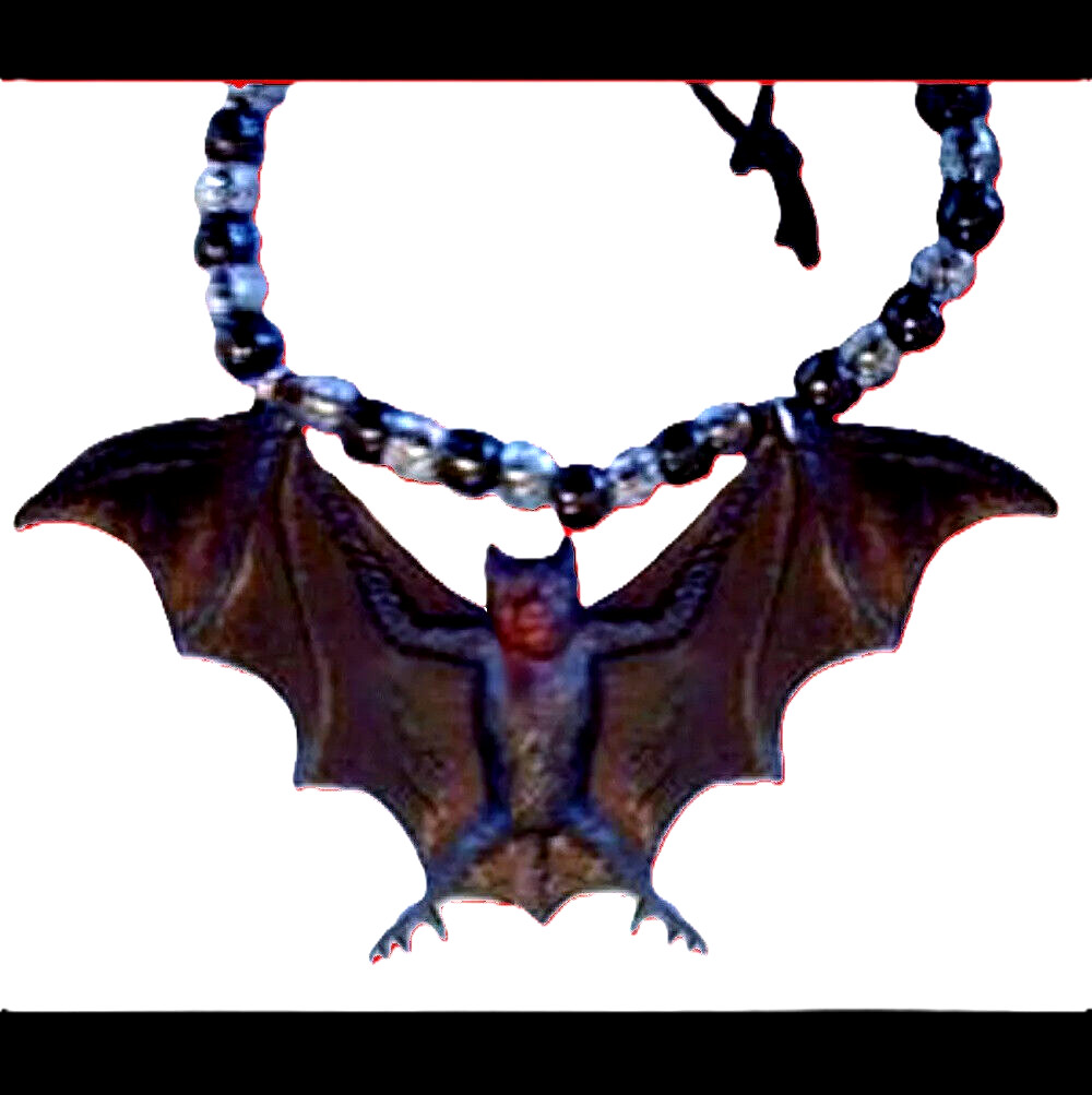 Funky Black Gothic GIANT BAT PENDANT NECKLACE Emo Vampire Amulet Costume Jewelry