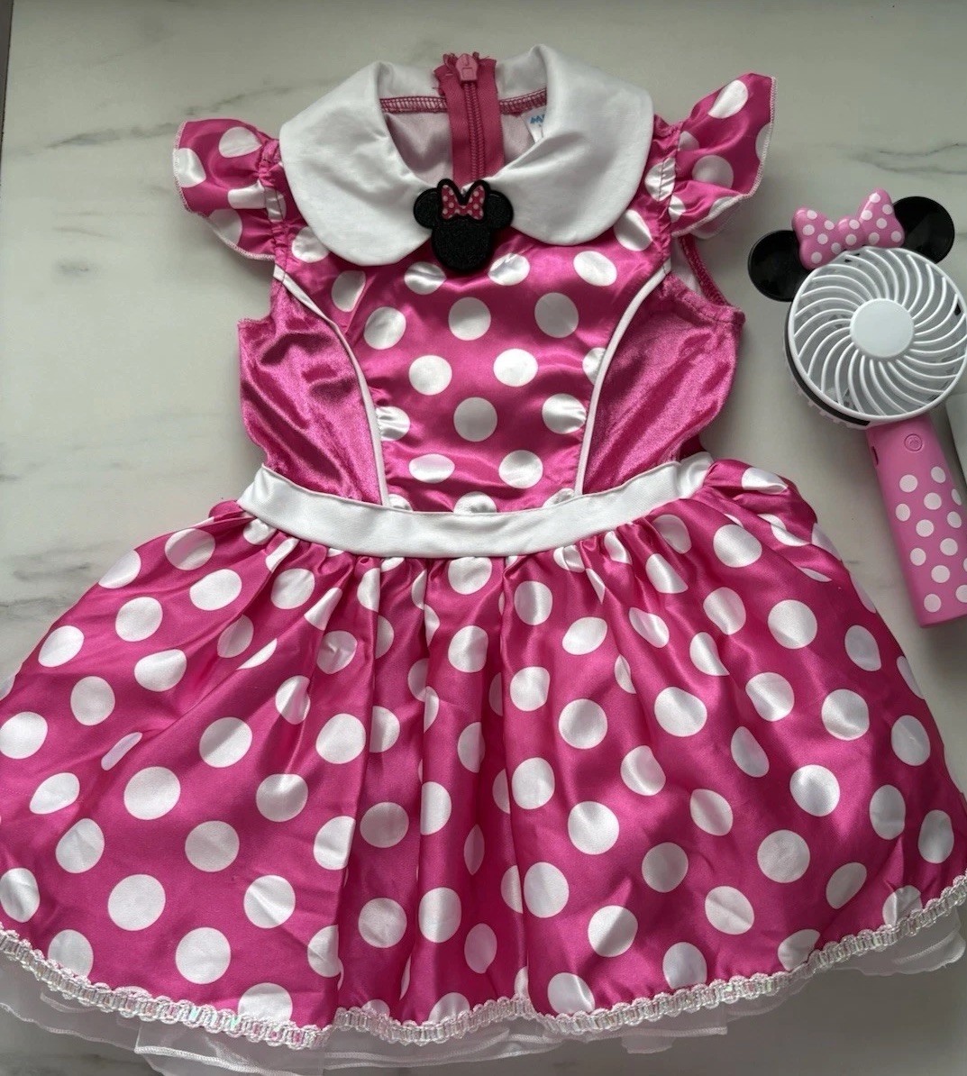 Disney Minnie Mouse Dress Up Costume – Girls Size 2T, Includes Small Disney Fan