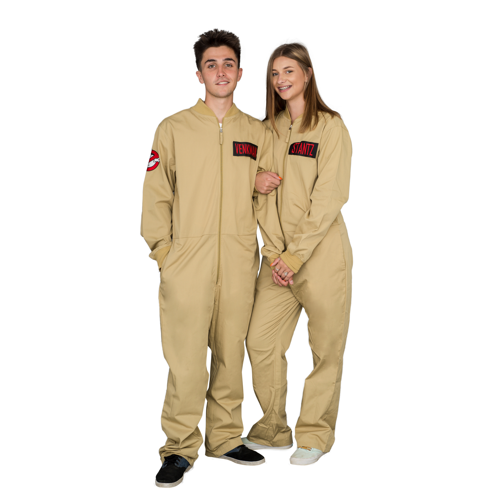 Adult Unisex Ghostbusters Zip Up Jumpsuit w/ 4 Patches Halloween Costume Cosplay