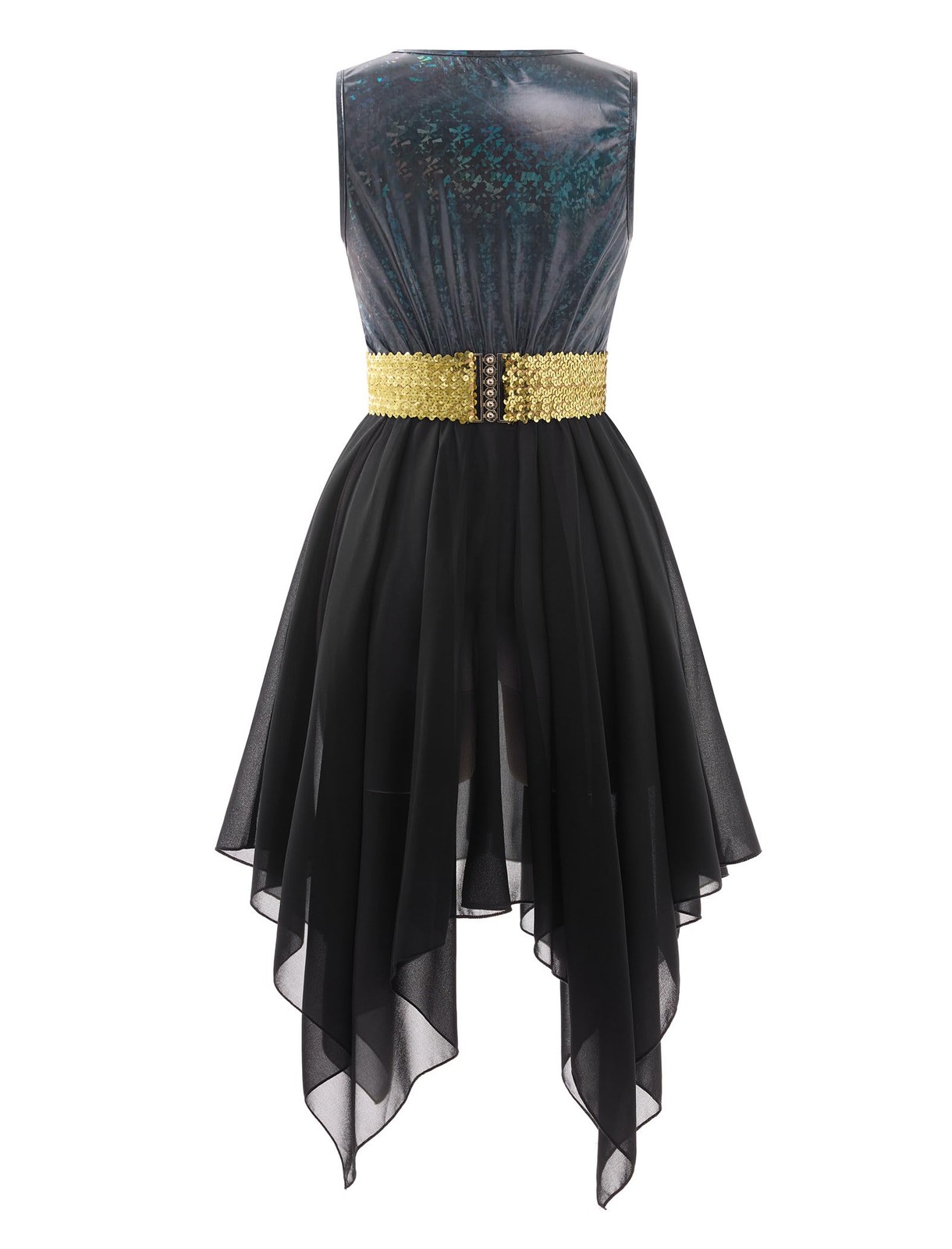 Praise Dance Dress for Women Shiny Metallic Tank Top Gold Sequins Waist Chiff…